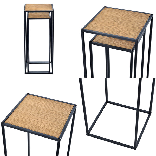 Set de 2 tables d'appoint Gamleby gigognes carrées noir effet bois [en.casa]