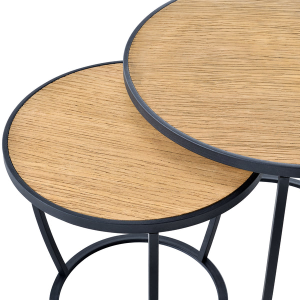 Set de 2 tables basses Neqi gigognes rondes noir effet bois [en.casa]