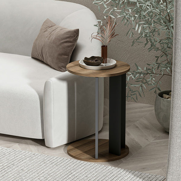 Table d'appoint Frederiksberg 64x34 cm aspect noyer / anthracite [en.casa]