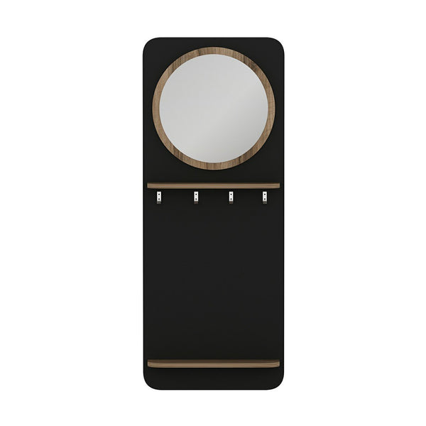 Portemanteau Helsinge avec miroir et espace de stockage 150 x 60 x 15 cm noir mat / effet bois [en.casa]