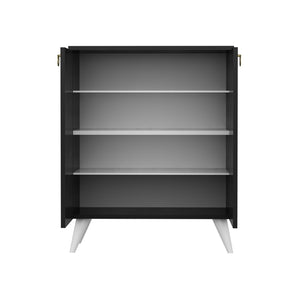 Meuble à chaussures Gjern à 4 niveaux avec 2 portes 91 x 72 x 37 cm marbre noir / blanc [en.casa]