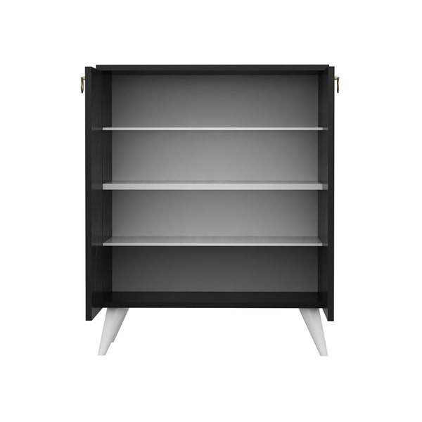 Meuble à chaussures Gjern à 4 niveaux avec 2 portes 91 x 72 x 37 cm marbre noir / blanc [en.casa]