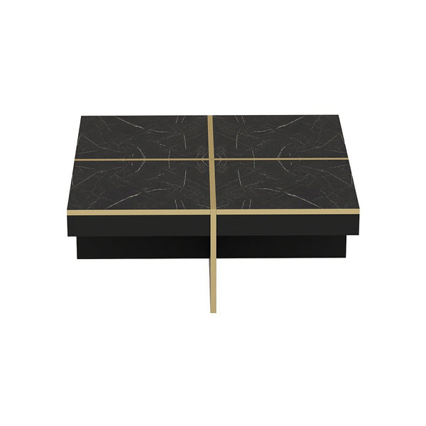 Table basse carrée Fjerritslev 35 x 90 x 90 cm marbre noir / laiton [en.casa]