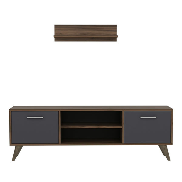 Table TV avec étagère murale Haderslev aspect noyer / anthracite [en.casa]
