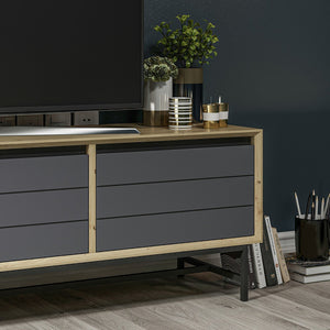 Meuble TV Gørlev à 3 portes 45 x 150 x 35 cm effet chêne artisanal / anthracite / noir [en.casa]