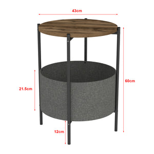Table d'appoint ronde Hofors avec panier de rangement 60 x 43 cm effet chêne patiné / gris [en.casa]