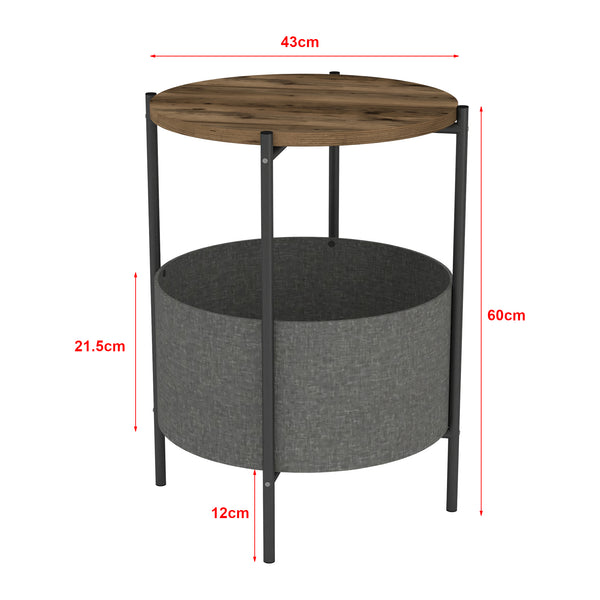 Table d'appoint ronde Hofors avec panier de rangement 60 x 43 cm effet chêne patiné / gris [en.casa]