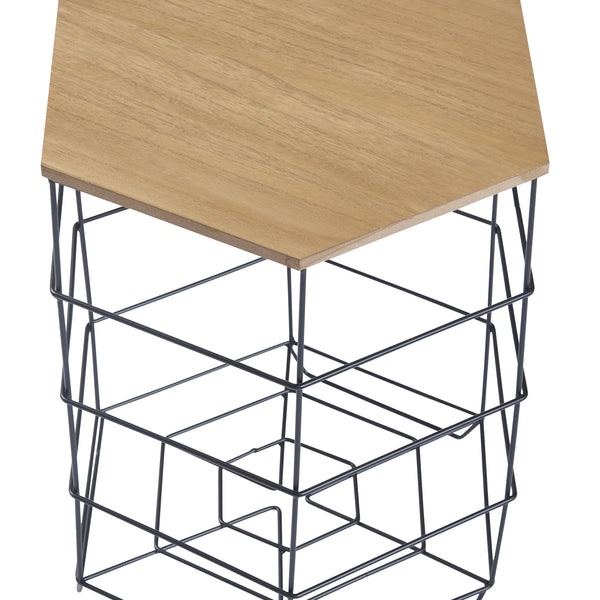 Ensemble de tables d'appoint Hørsholm Lot de 2 paniers en métal noir / couleur bois [en.casa]