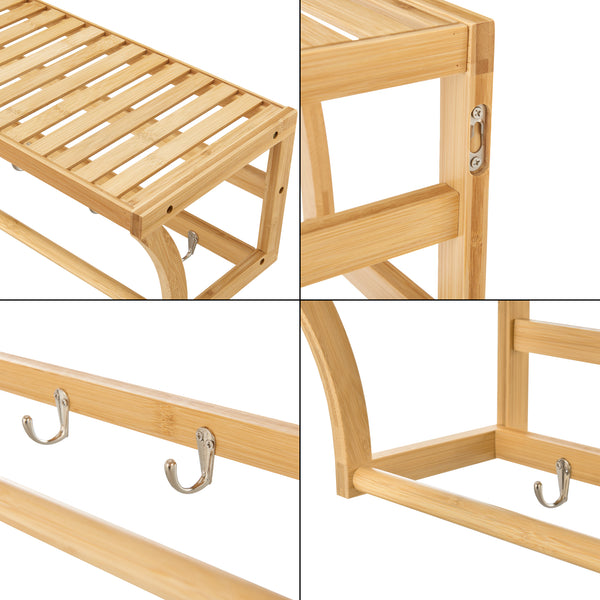 Étagère murale avec crochets Langeland bambou 20,5 x 59,5 x 25,5 cm naturel [en.casa]