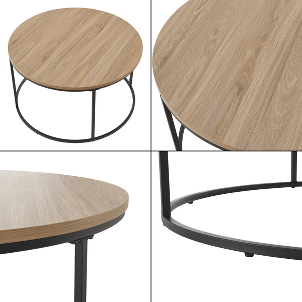 Table basse Kuhmoinen ronde diamètre 80 cm noir et effet bois [en.casa]