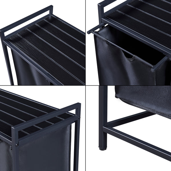 Collecteur de linge Saltvik avec 3 paniers à linge Noir [en.casa]