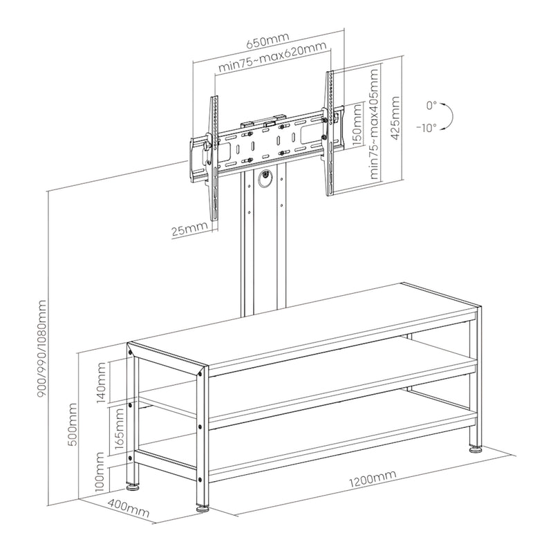 Croquis coté Meuble TV avec support d'écran Stockholm pro.tec