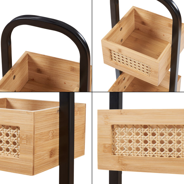 Étagère de salle de bain Tervola 73x23x19 cm Noir/Bambou [en.casa]