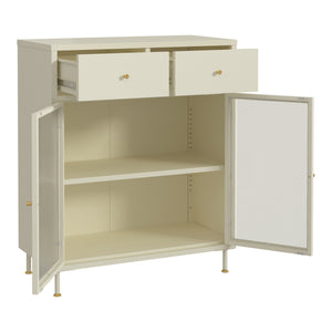 Buffet Lindau acier 97x80x40 cm crème blanc [en.casa]