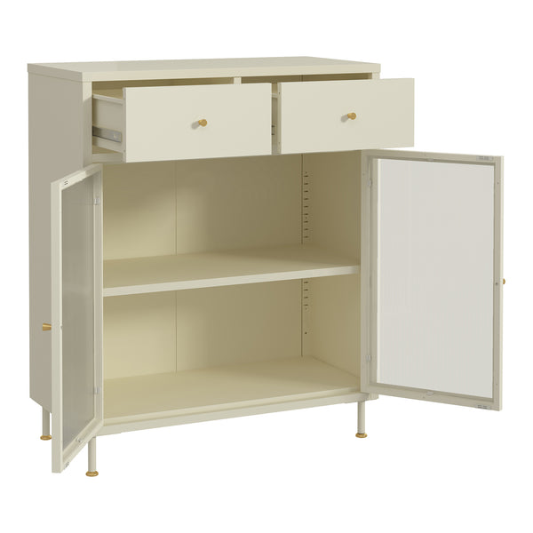 Buffet Lindau acier 97x80x40 cm crème blanc [en.casa]