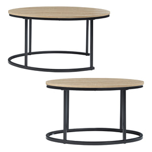 Lot de 2 tables basses gigognes Niederlande de tailles différentes noir effet chêne [en.casa]
