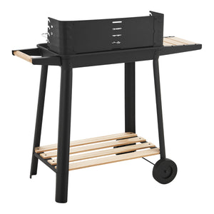 Chariot de barbecue Ari 78x86x30cm Noir/Bois [casa.pro]
