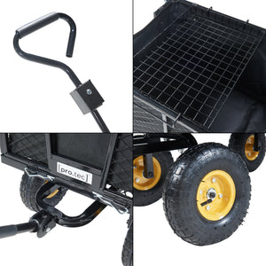 Chariot de jardin Corropoli parois latérales rabattables capacité de charge 550 kg noir jaune pro.tec