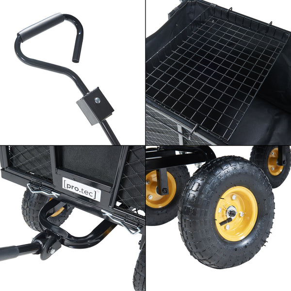 Chariot de jardin Corropoli parois latérales rabattables capacité de charge 550 kg noir jaune pro.tec