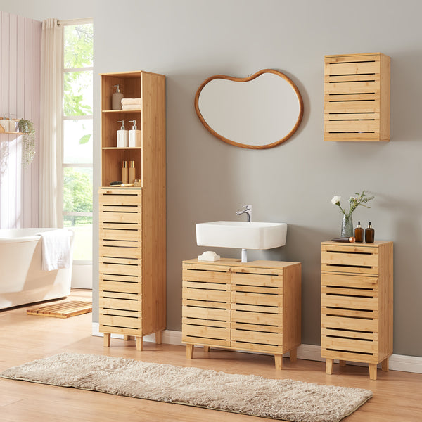 Meuble colonne de salle de bain Epind bambou 180 x 33 x 30 cm naturel [en.casa]