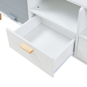 Meuble TV Kvaefjord 160x40x52 cm Blanc/Gris [en.casa]