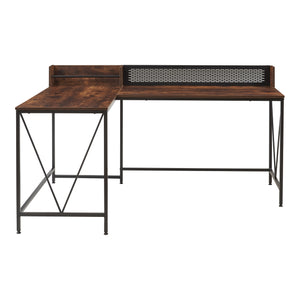 Bureau Frelvepirg avec panneau arrière en L 165x110x75 cm aspect noyer [en.casa]