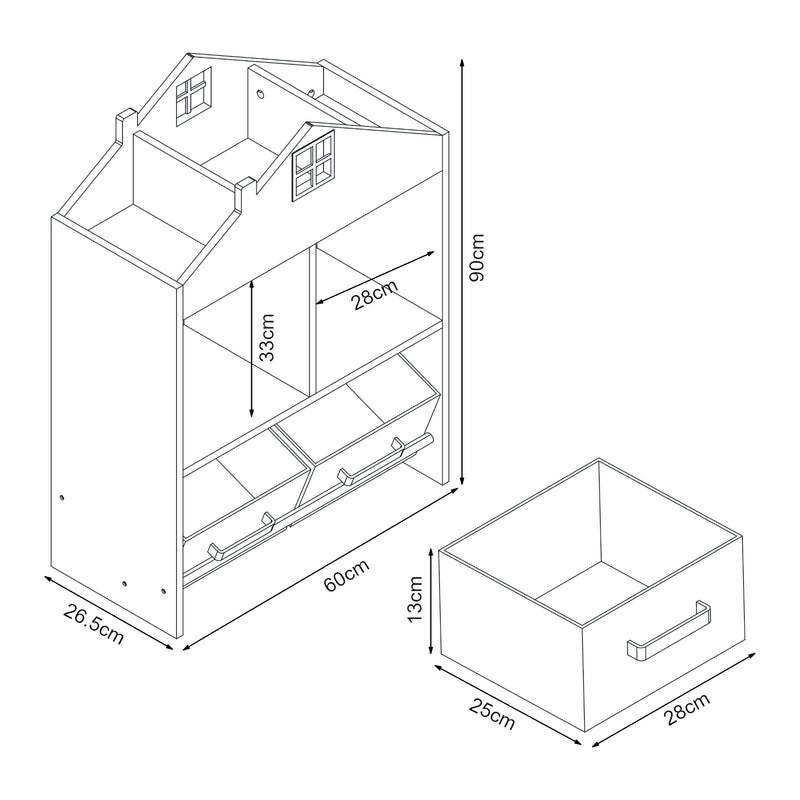 Croquis coté Étagère pour enfants Vipsali vert menthe / blanc [en.casa] 