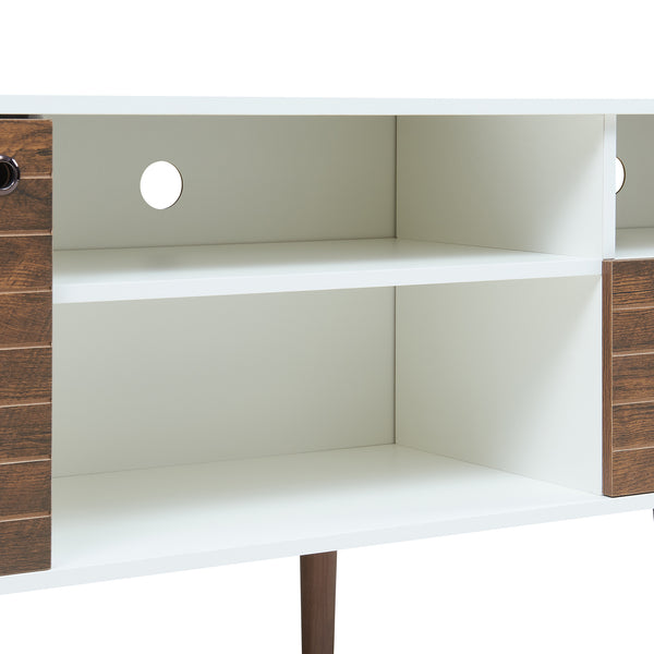 Meuble TV Vare 165 x 40 x 66 cm blanc effet noyer [en.casa]
