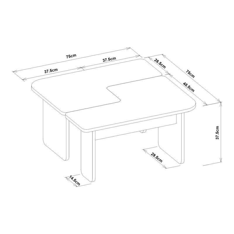 Croquis coté Table basse en 2 partie Boneksbelt 75 x 75 x 38 cm grège travertin [en.casa]