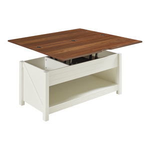 Table basse Kasama avec plateau relevable et espace de rangement 110x55x54 cm aspect noyer/blanc [en.casa]