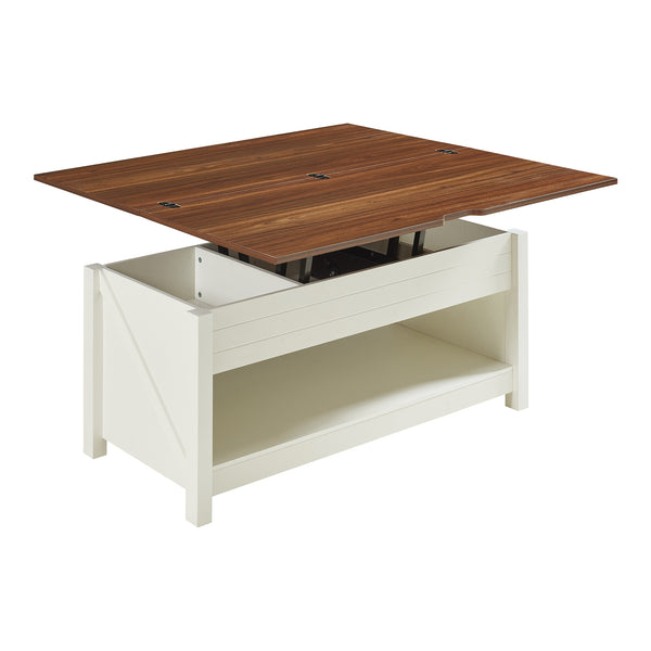 Table basse Kasama avec plateau relevable et espace de rangement 110x55x54 cm aspect noyer/blanc [en.casa]