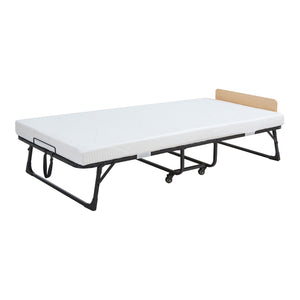 Lit pliant en métal Lustendi avec matelas 200x90cm Noir/effet chêne [en.casa]