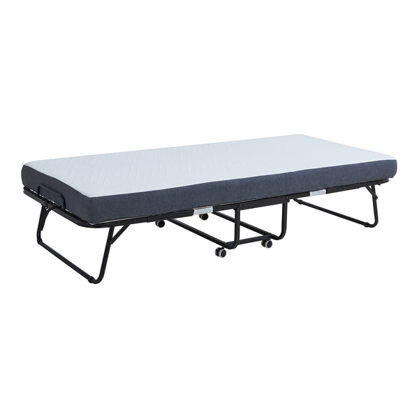 Lit pliant avec matelas à mémoire de forme Borjavle 90 x 200 cm noir gris blanc [en.casa]