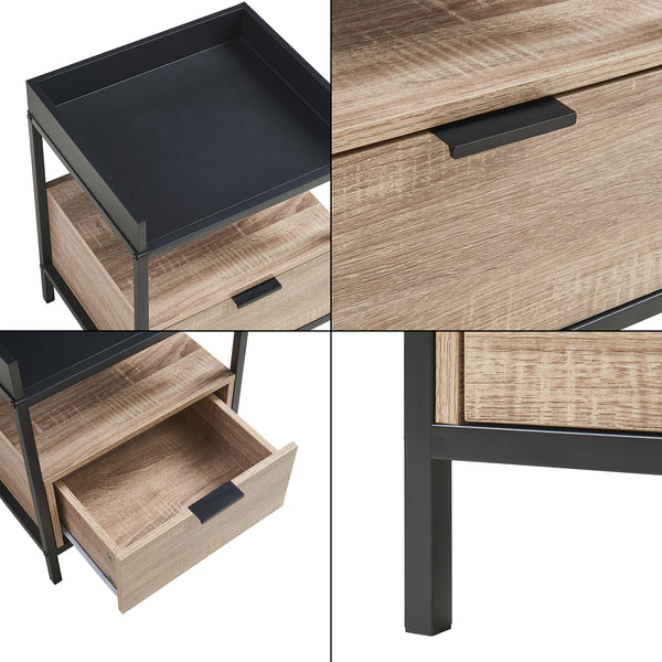 Table de chevet Belana 51x40x35 cm Noir/Aspect chêne [en.casa]