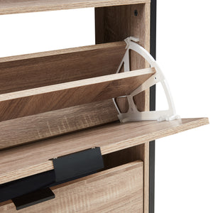 Range-chaussures Belana avec 2 abattants 116x60x24 cm Noir/Aspect chêne [en.casa]