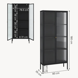 Vitrine Vinterhavn 180x80x35 cm Acier Noir [en.casa]