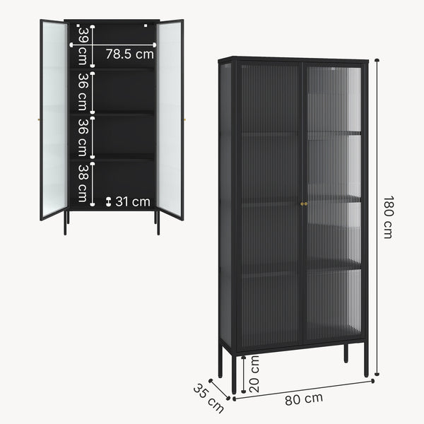 Vitrine Vinterhavn 180x80x35 cm Acier Noir [en.casa]