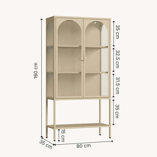 Armoire vitrine Klippestad acier verre trempé 160 x 80 x 35 cm camel [en.casa]