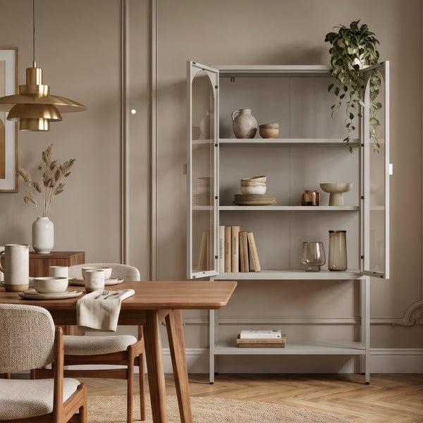 Armoire vitrine Klippestad acier verre trempé 160 x 80 x 35 cm camel [en.casa]