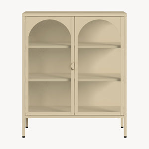 Buffet haut Klippestad acier verre trempé 95 x 80 x 35 cm camel [en.casa]