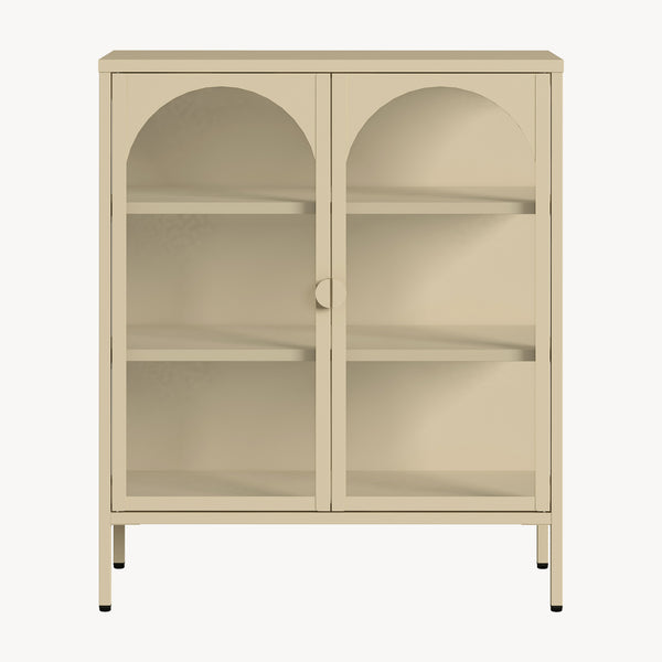 Buffet haut Klippestad acier verre trempé 95 x 80 x 35 cm camel [en.casa]