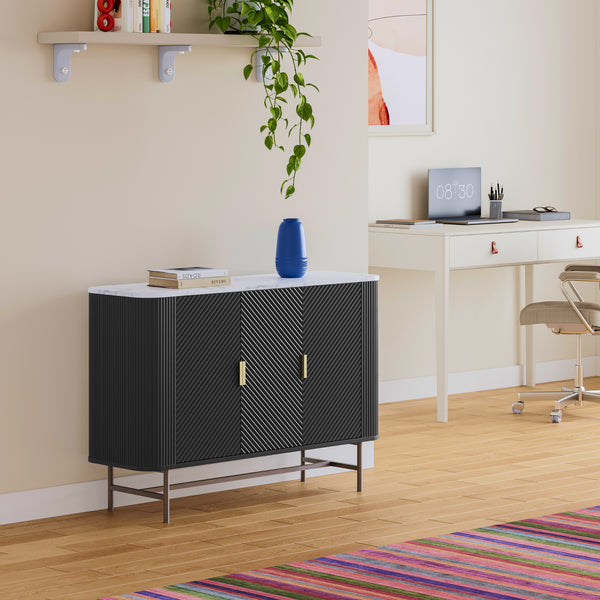 Buffet Olvehok 110 x 40 x 77 cm effet marbre noir [en.casa]