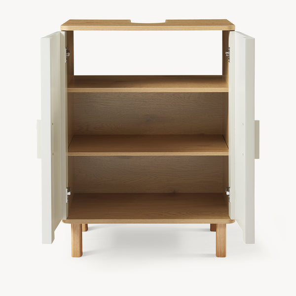 Meuble sous-lavabo Ferrersp 80x60x35 cm aspect chêne / couleur sable [en.casa]