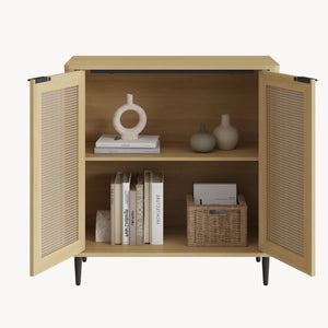 Buffet Lukhomso 83 x 80 x 40 cm effet chêne aspect rotin noir [en.casa]