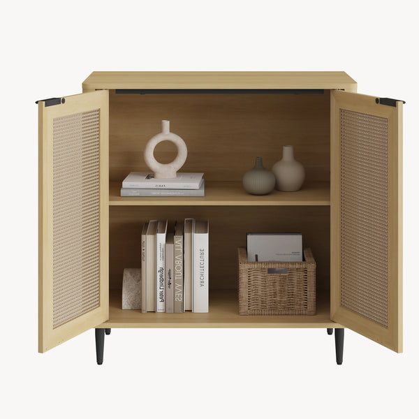 Buffet Lukhomso 83 x 80 x 40 cm effet chêne aspect rotin noir [en.casa]