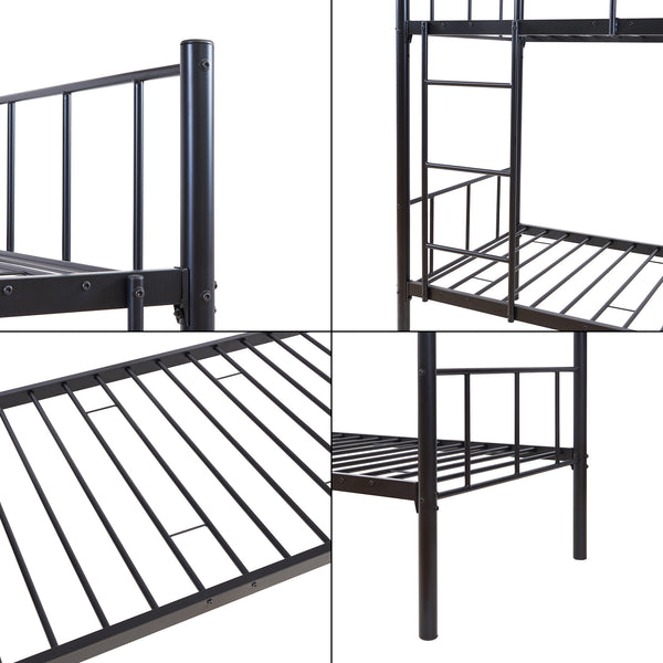 Lit superposé en métal Berimma avec 2 matelas 90x200 cm Noir [en.casa]