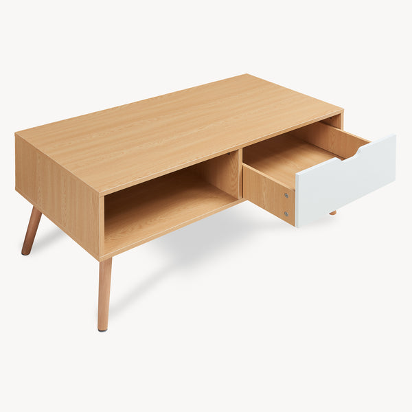 Table basse Bordkak avec tiroir 100x48x45 cm aspect chêne/blanc [en.casa]