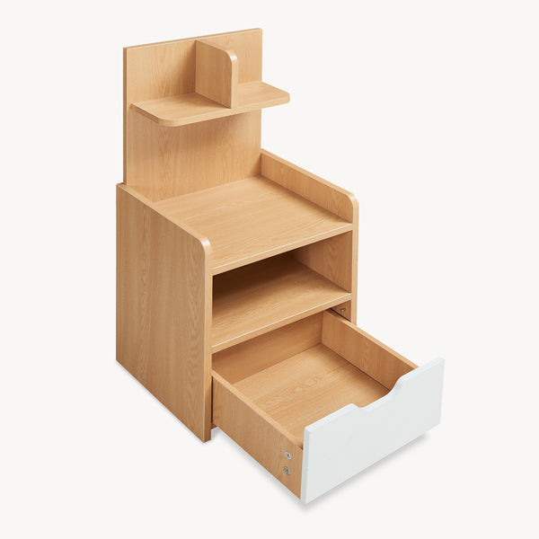 Table de chevet Bordkak avec étagère 75x35x30 cm aspect chêne/blanc [en.casa]