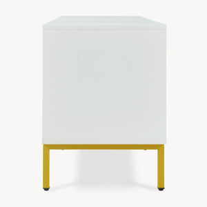 Meuble TV Reyri 120 x 39 x 52 cm blanc doré [en.casa]