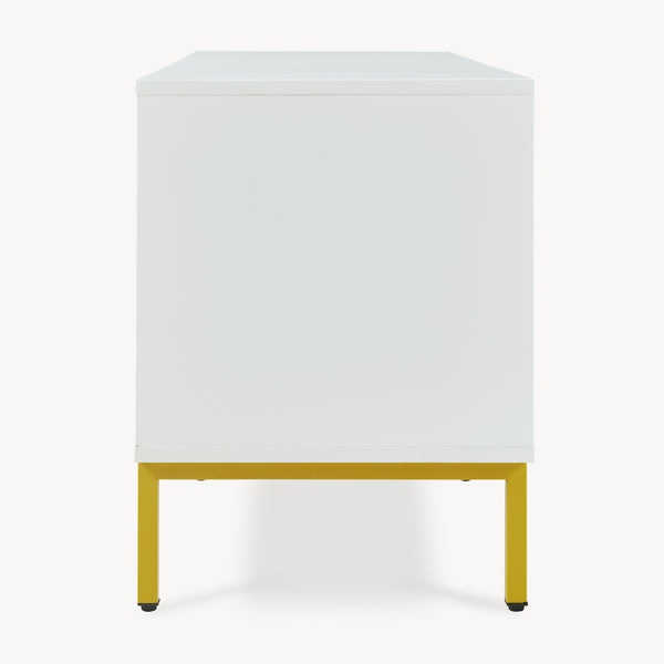 Meuble TV Reyri 120 x 39 x 52 cm blanc doré [en.casa]